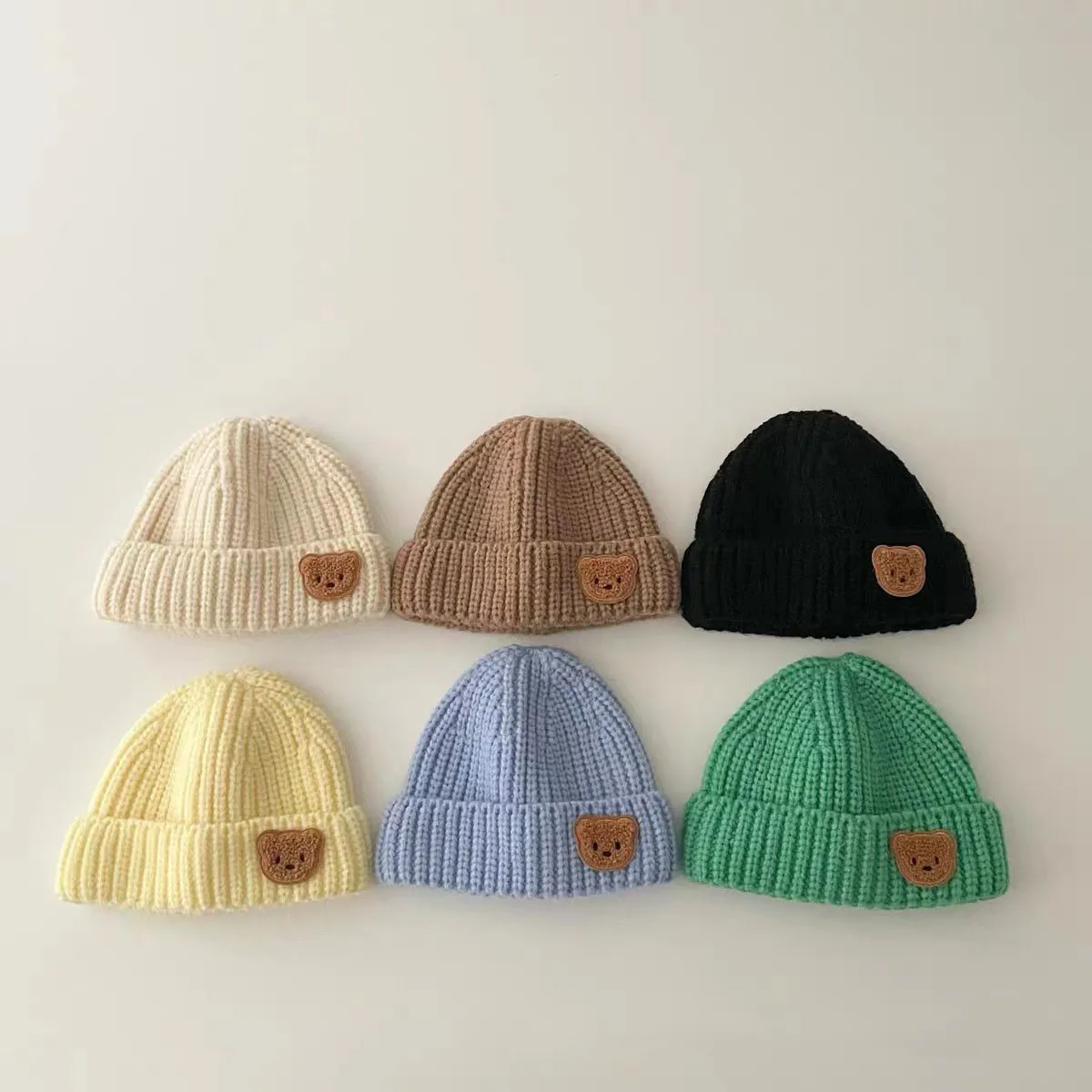 Autumn Winter Baby Cartoon Bear Thicken Beanies Cute Boy Children Fashion Knittin Cap Girl Kid Solid Cotton Coldproof Warm Hat