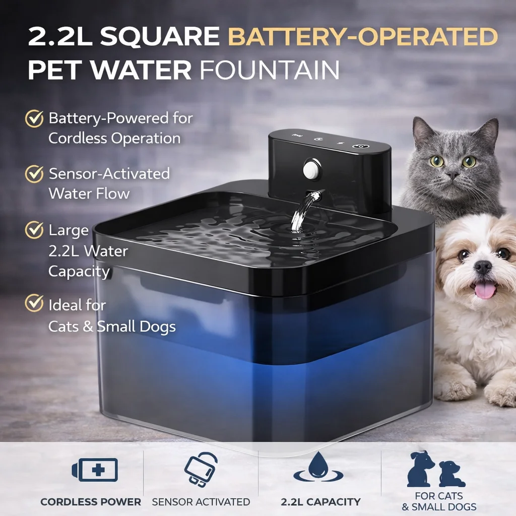 

2.2L Cat Water Fountain With Motion Sensor, Type-C Rechargeable 2600mAh Battery, 25dB Quiet, BPA-Free Pet Water Dispenser