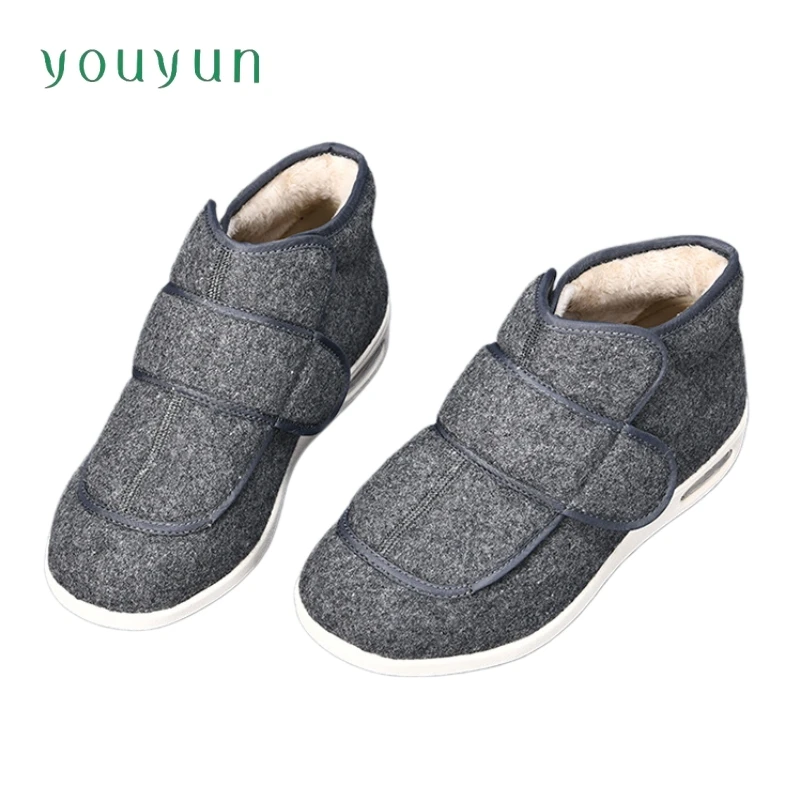 New autumn and winter velvet fabric warm elderly shoes velcro woolen home anti slip middle-aged and elderly rehabilitation shoes
