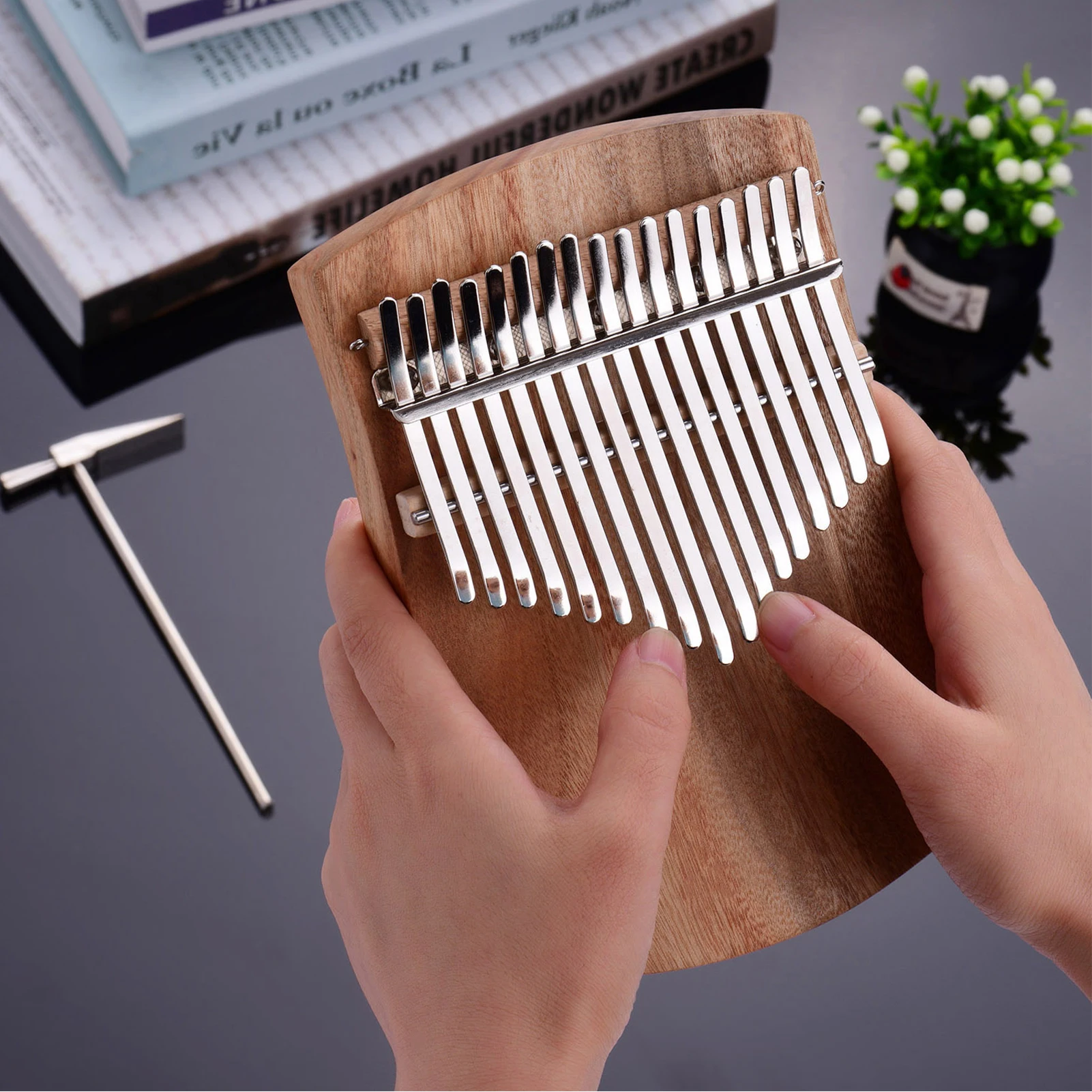 Ammoon 17-Key Thumb Piano Camphorwood C  with Carry Bag Music Book Musical Scale Stickers Tuning Hammer Accompaniment Chain