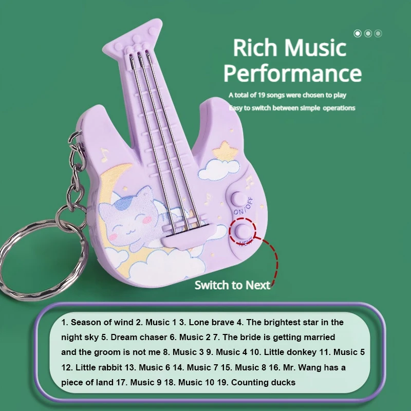 1Pc Mini chitarra elettronica suona musica e canta portachiavi luminoso ciondolo giocattolo regalo di natale