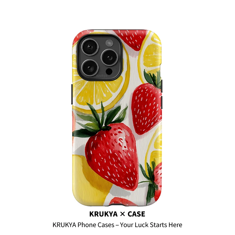 Krukya-funda de teléfono con estampado de fresa y naranja para iPhone 15, 14, 13, 12, 11, 16 Pro Max 17 Air X XR XS Max, cubierta de doble capa a prueba de golpes