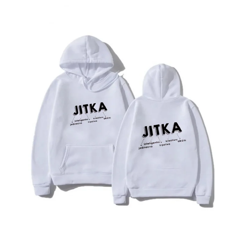 Mens Hoodie White JITKA Printed Text Design High Quality Cotton Casual Streetwear Sweatshirt for Daily Wear and Fashion Outfits