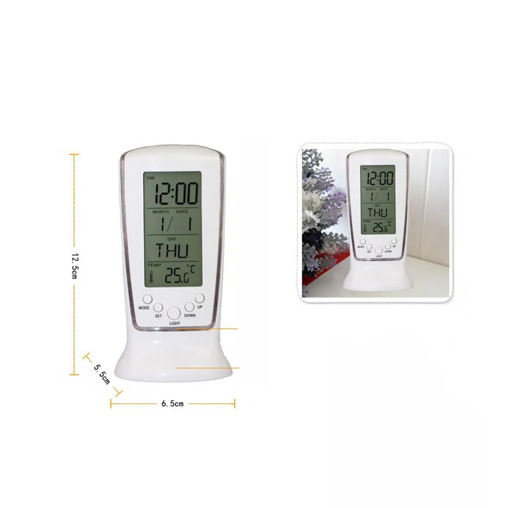 LED Digital Electronic Alarm Clock White Blue Light Large Screen Temperature Display Calendar Desktop Home Use