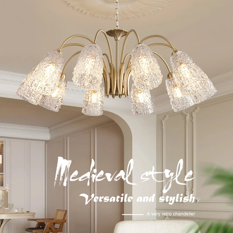 

2022 new living room dining room French copper crystal lamp luxury diamond pendant lamp bedroom gold pendant lamp