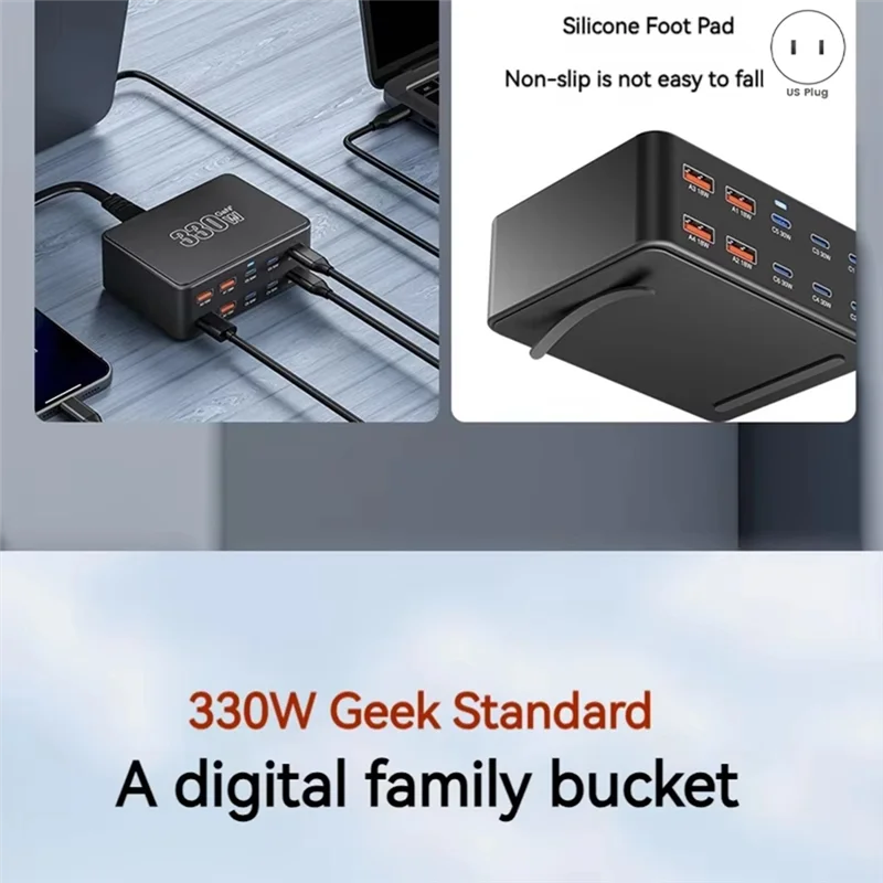 

ABKI-330W USB C Gan Charger 100W PD3.0 QC3.0 Multiport Fast Charging Station For Iphone 16 For US PLUG