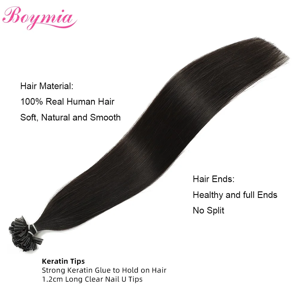 Boymia Natural Straight Nail U Tip Fusion Human Hair Extension 12"-24" Keratin Capsule Machine Remy Hair Extensions 50pcs/pack