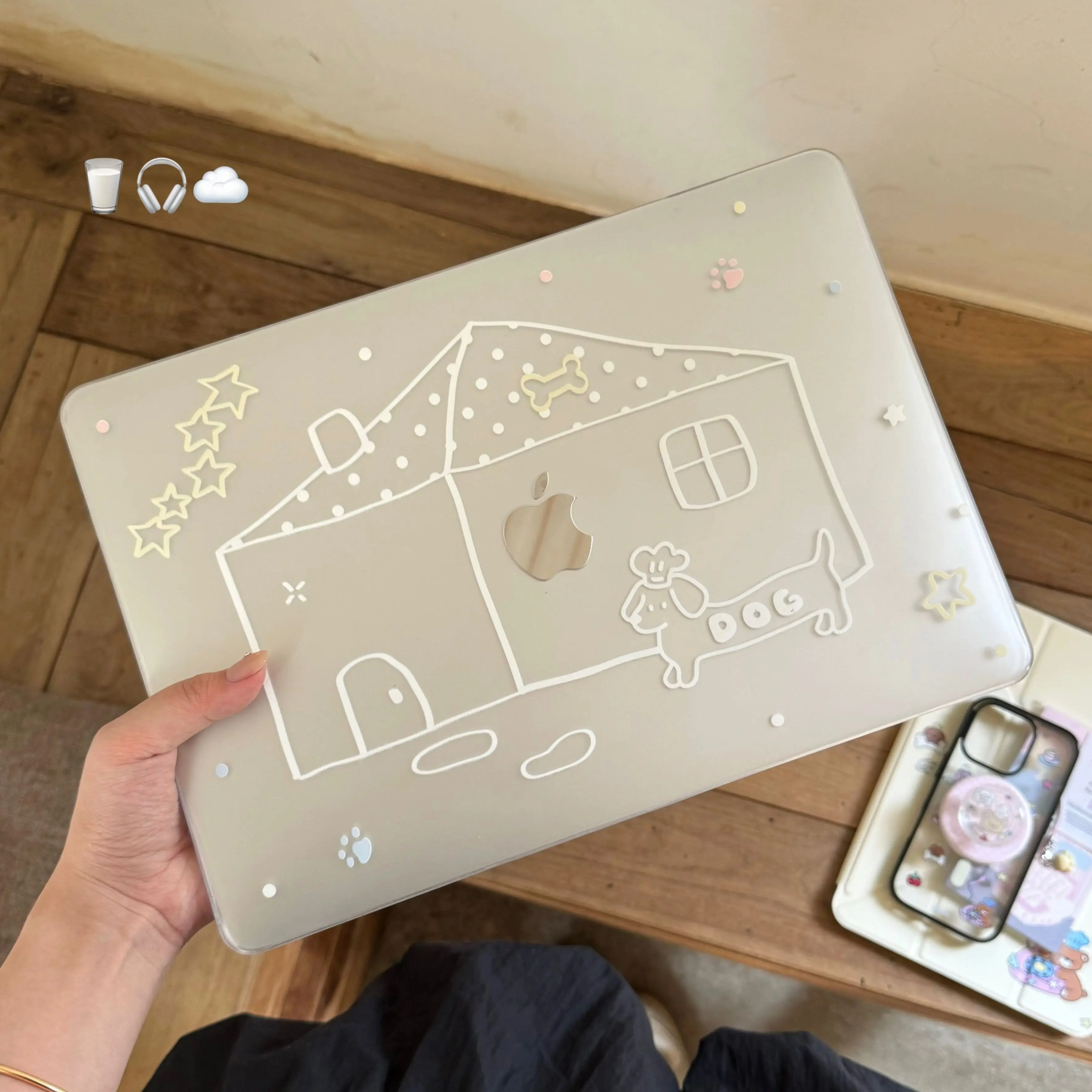 Ins White Lined Puppy Dog Crystal Laptop Case For Macbook Air 13.6 M4 NEO 15 M3 Hard Cover For Mac Book Pro 13 M1 M2 14 M4 M5 16