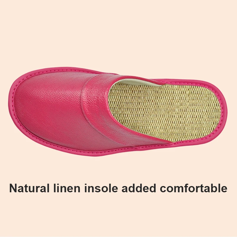 Genuine Cow Leather Linen Slippers Homes in indoor slipper Spring Autumn men women elderly non-slip casual single Slides shoes