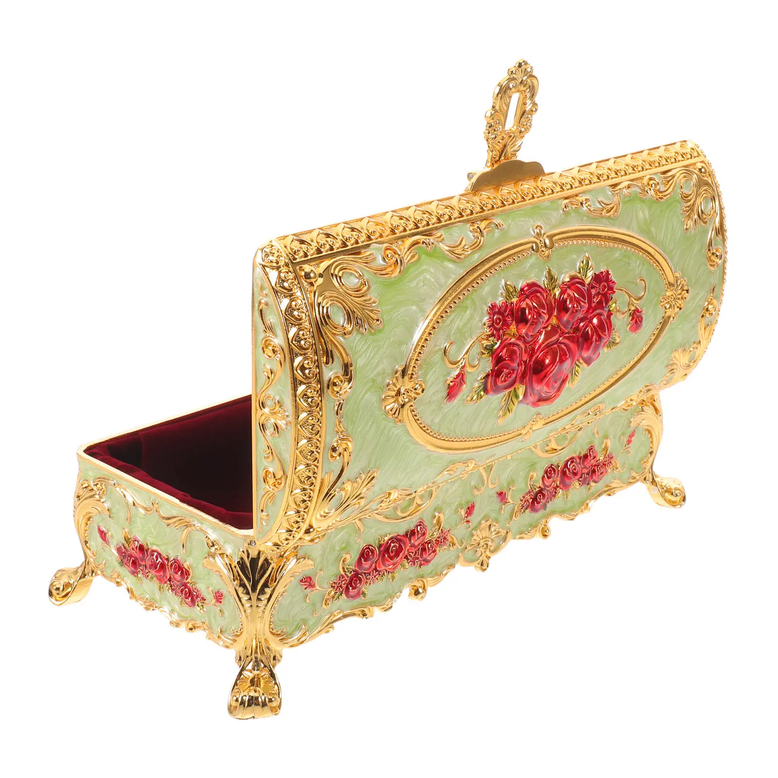 Vintage Enamel Jewelry Box Floral Carved Hinged Lid Decorative Jewelry Organizer Case for Rings Necklaces Indoor Use