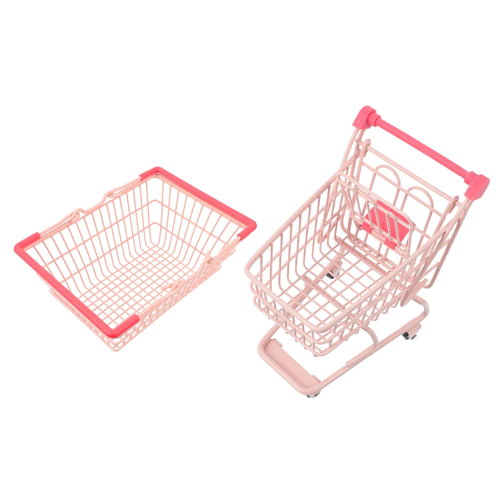 مجموعة واحدة من سلة التسوق المزخرفة الصغيرة وعربة التسوق المدمجة وخفيفة الوزن ورف تخزين وسلة البقالة للسوبر ماركت المنزلي #2