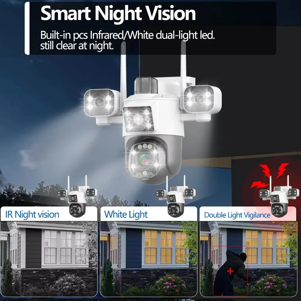 عدسة 15 ميجابكسل 3 3 شاشات فائقة الدقة مقاومة للماء 360 درجة °   كاميرا مراقبة PTZ iCSee Wifi مراقبة ذكية لاسلكية في الهواء الطلق CCTV