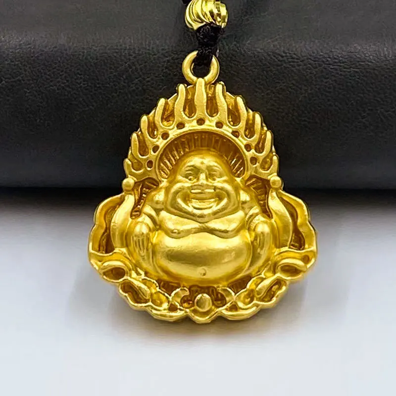 Anniyo Buddhist Guanyin Pendant Necklace Gold Plated Chinese Style Ornament Maitreya Buddha Amulet Hinduism