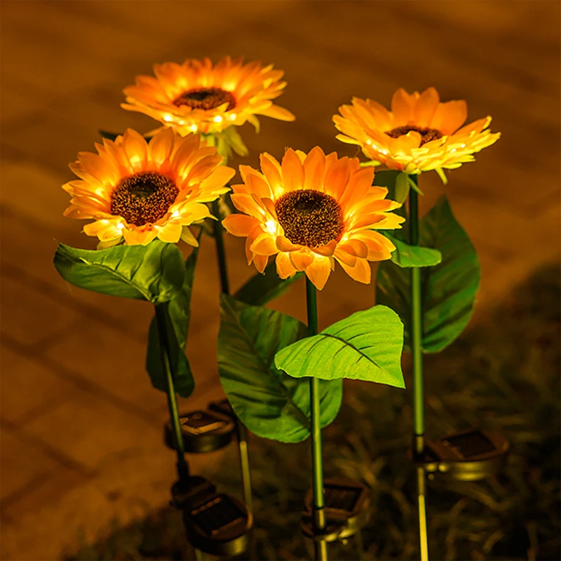 Sunflower Patio Lawn Garden Stake Yard Pathway Decoration Outdoor Faux Artificial LED Solar Flower Lights