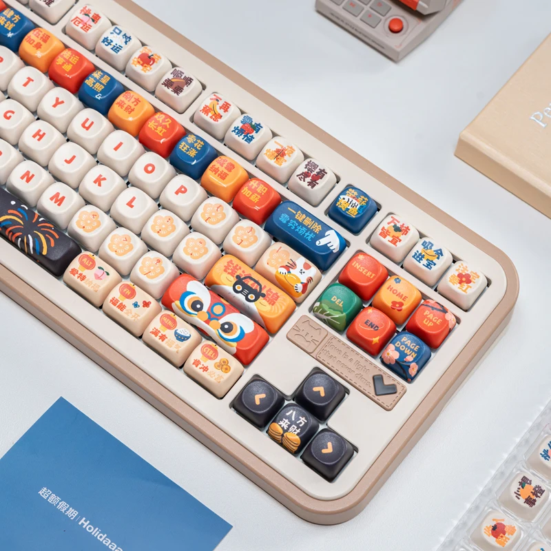 Chinese Spring Festival Characters PBT Keycaps,137 Keys MOA Custom Doubleshot Cute Keycaps For MX Gaming Mechanical Keyboards