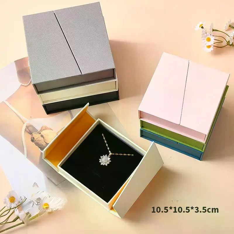 

Dual-opening Magnetic Flip Jewelry Packaging Box Earrings Necklace Ring Jewelry Organizer Box Thick Kraft Paper Jewelry Box