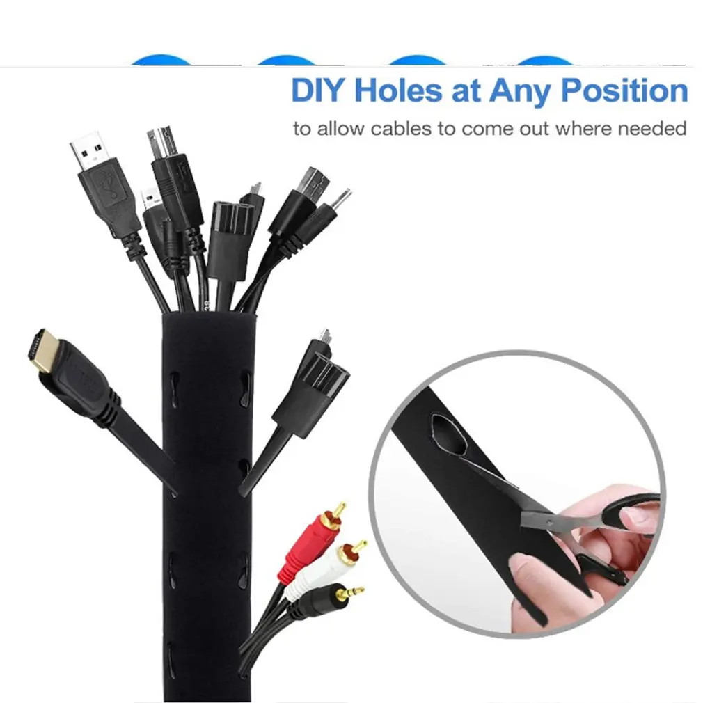 Cable Management Sleeve With Zipper Office Computer Power Cord Data Cable Storage And Sorting Winding Sleeve