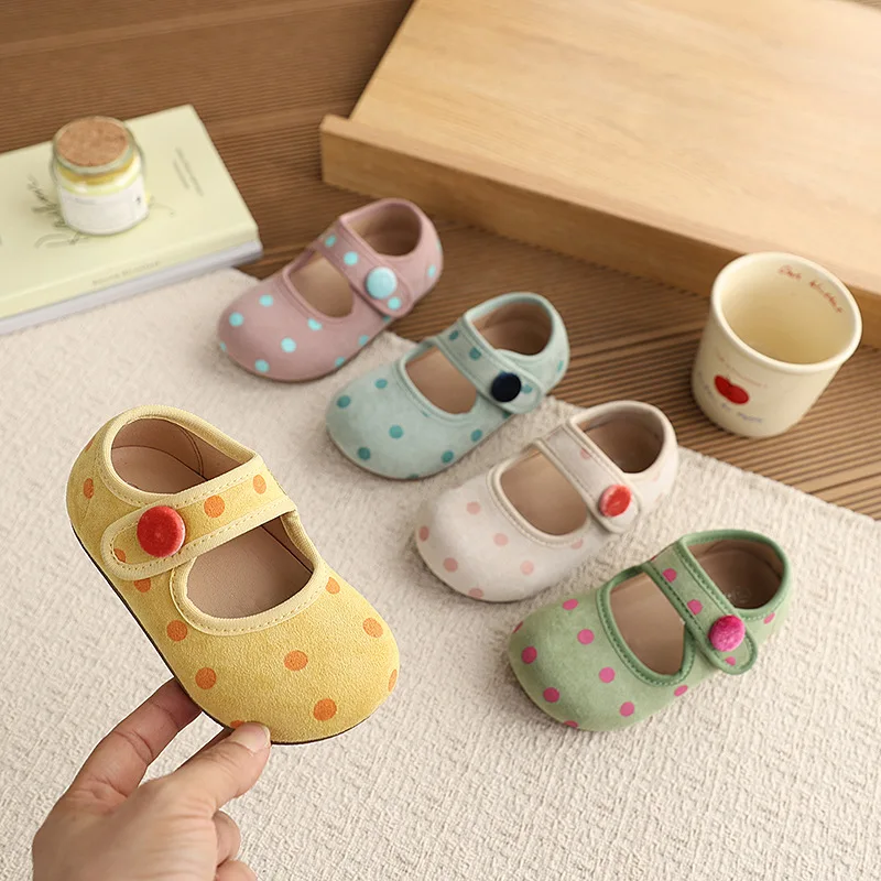 

Весенне-осенние детские повседневные туфли без каблука, классические туфли Мэри Джейн из замши в горошек для девочек, кожаные туфли для принцесс на свадьбу и праздник