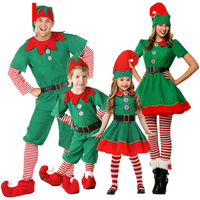 Christmas Santa Claus Costume Green Elf Cosplay Family Christmas Party New Year Fancy Dress Clothes Set For Men Women Girls Boys