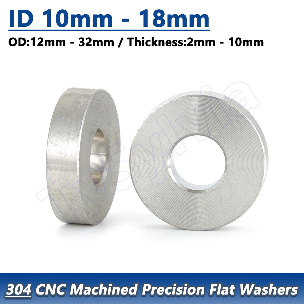 

ID 10mm-18mm 304 Stainless Steel CNC Machined Precision Flat Washers OD 12mm-32mm Hollow Round Gasket Thickness 2mm-10mm