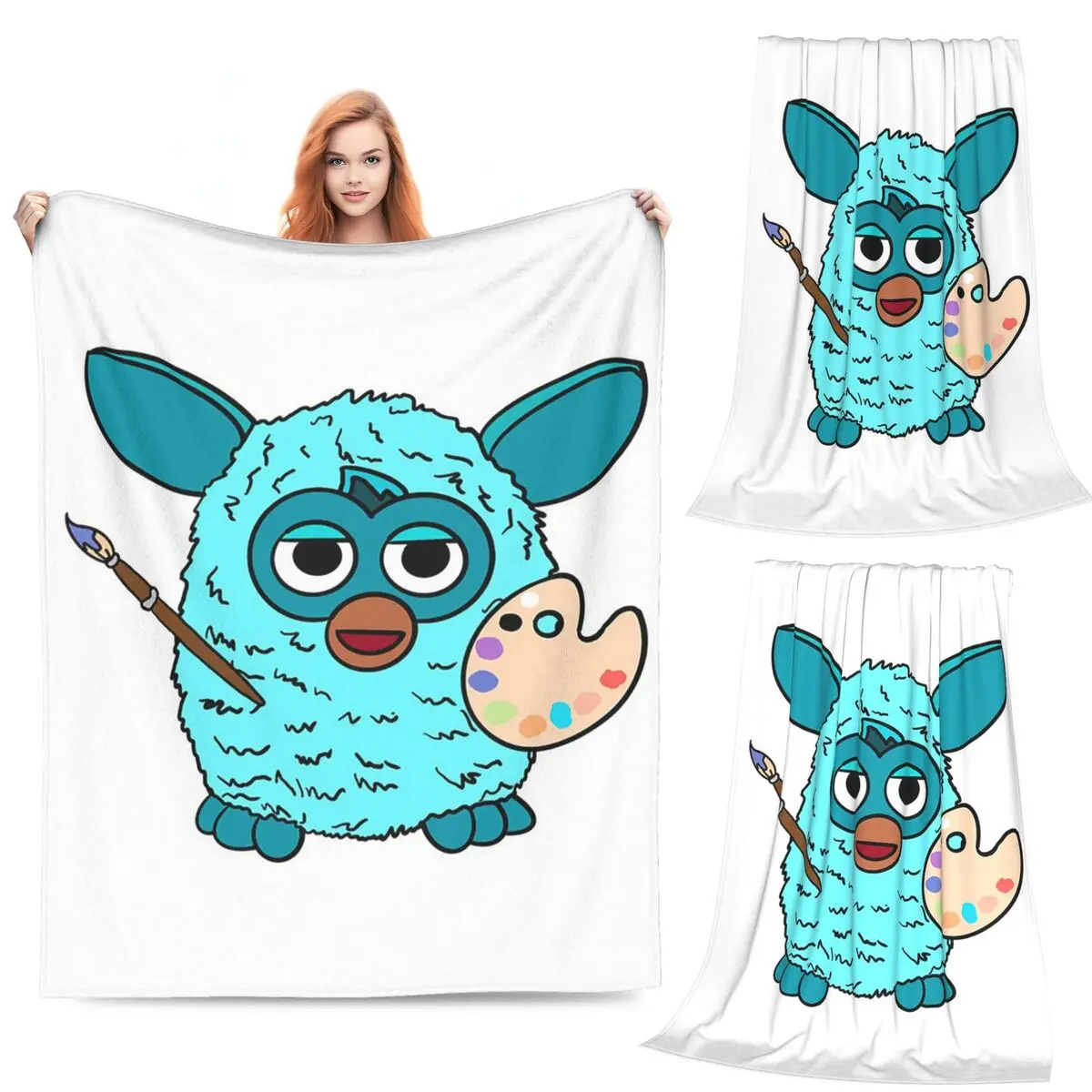 

Light Blue Artist Furby Blanket Fleece Sofa Throw Blanket Warm for Couch Bedding Travel Throws Bedspread Quilt