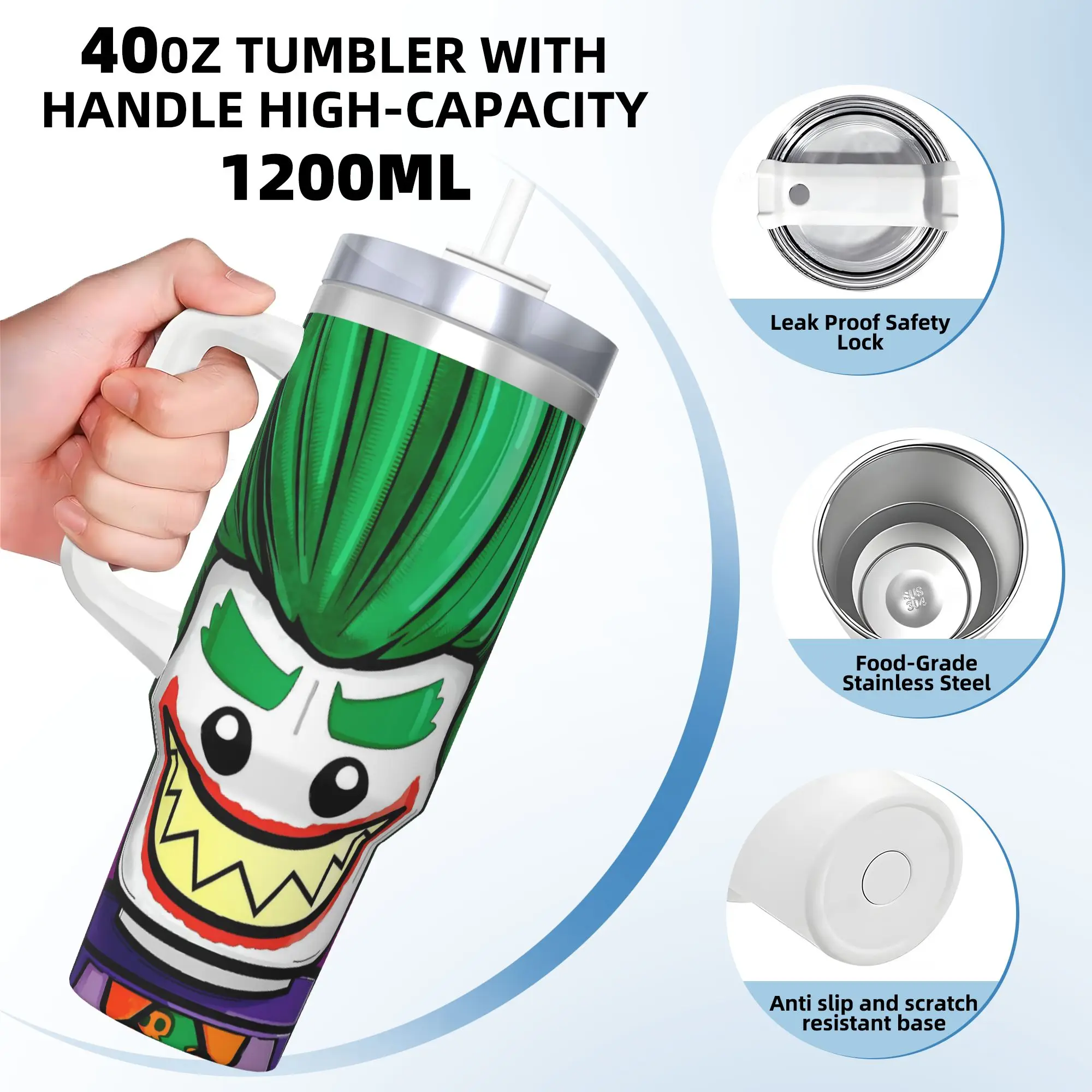 B-Batmans Cartoon Tumbler 3D Print Hot Drinks Water Bottle Leakproof Stainless Steel Thermal Mug Graphic Driving Car Mugs view 3