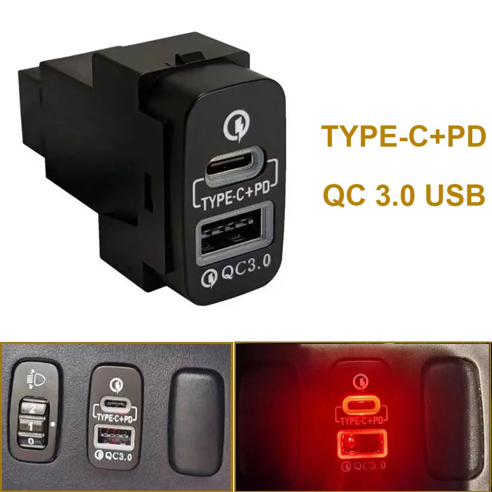 

Car LED Dual USB TYPE-C PD Charger Phone Quick Charge Socket Fast Charger Adapter For Mitsubishi LANCER Pajero