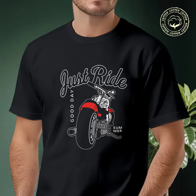 

2026 Men Cotton Casual T-shirts Just Ride Good Day Motorcycle Tee Men s Summer Cycling Sportswear Tops