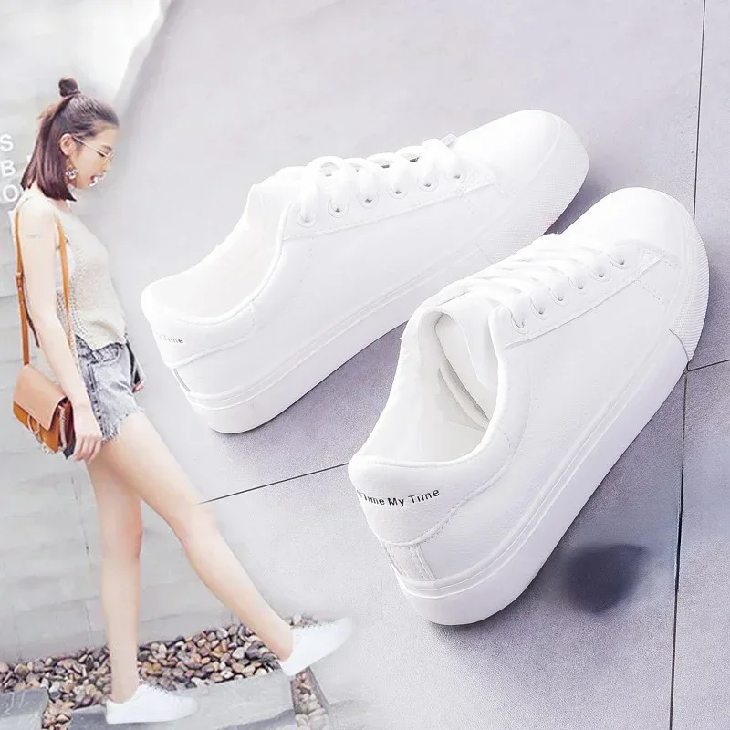 Women\'s Vulcanize Shoes Spring New Casual Classic Solid Color PU Leather Shoes Women Casual White Shoes Sneakers
