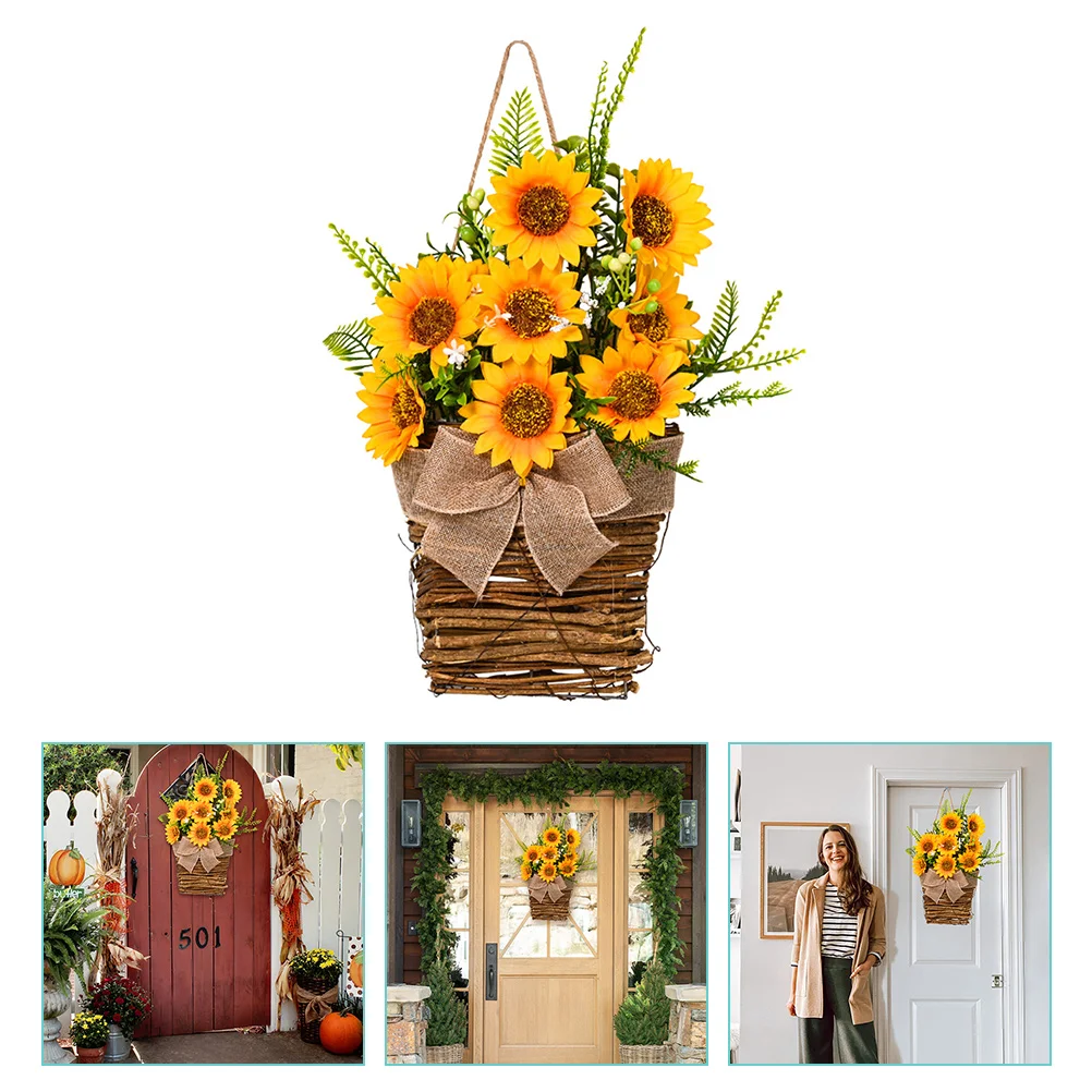 

Summer Garland Sunflower Basket Door Wreaths for Front outside Wildflower Artificial Flowers