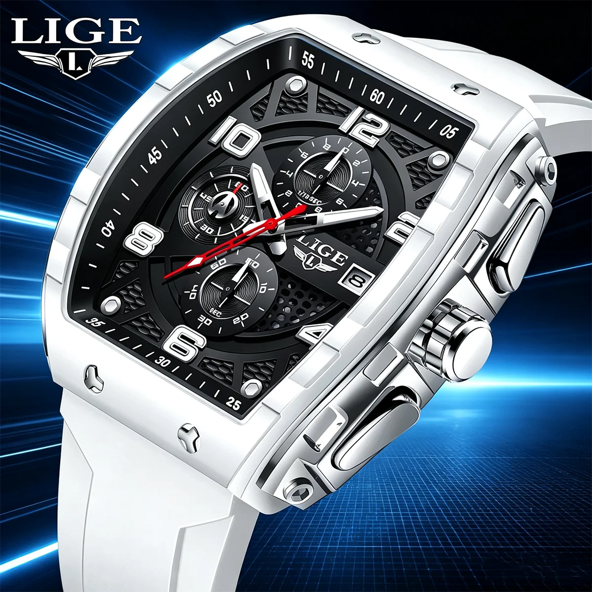 LIGE 2026 Fashion Watches For Men Chronograph Business Silicone Waterproof Luminous Sports Men's Quartz Watch Reloj Hombre+Box