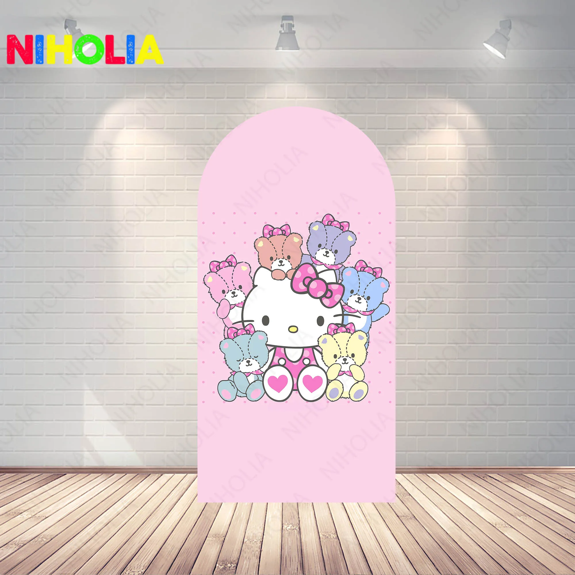 MINISO Sanrio Hello Kitty Backdrop Girls Birthday Party Decoration Doubleside Arch Photography Background Polyester Booth Props