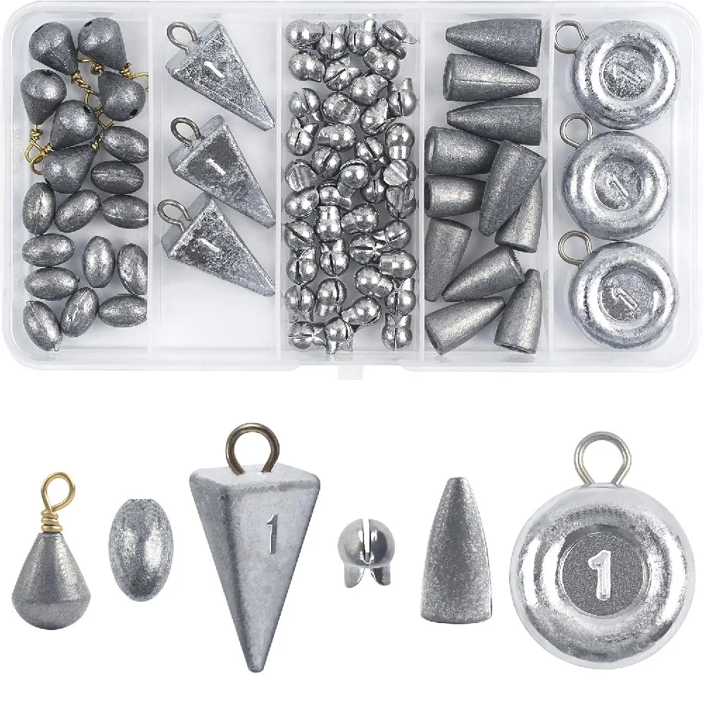 Surtido de pesas de pesca, 75 Uds., incluye plomos piramidales, peso de disco, tiro dividido, aparejo Texas, Surf, pesca, Kit de pesas para pesca al gato