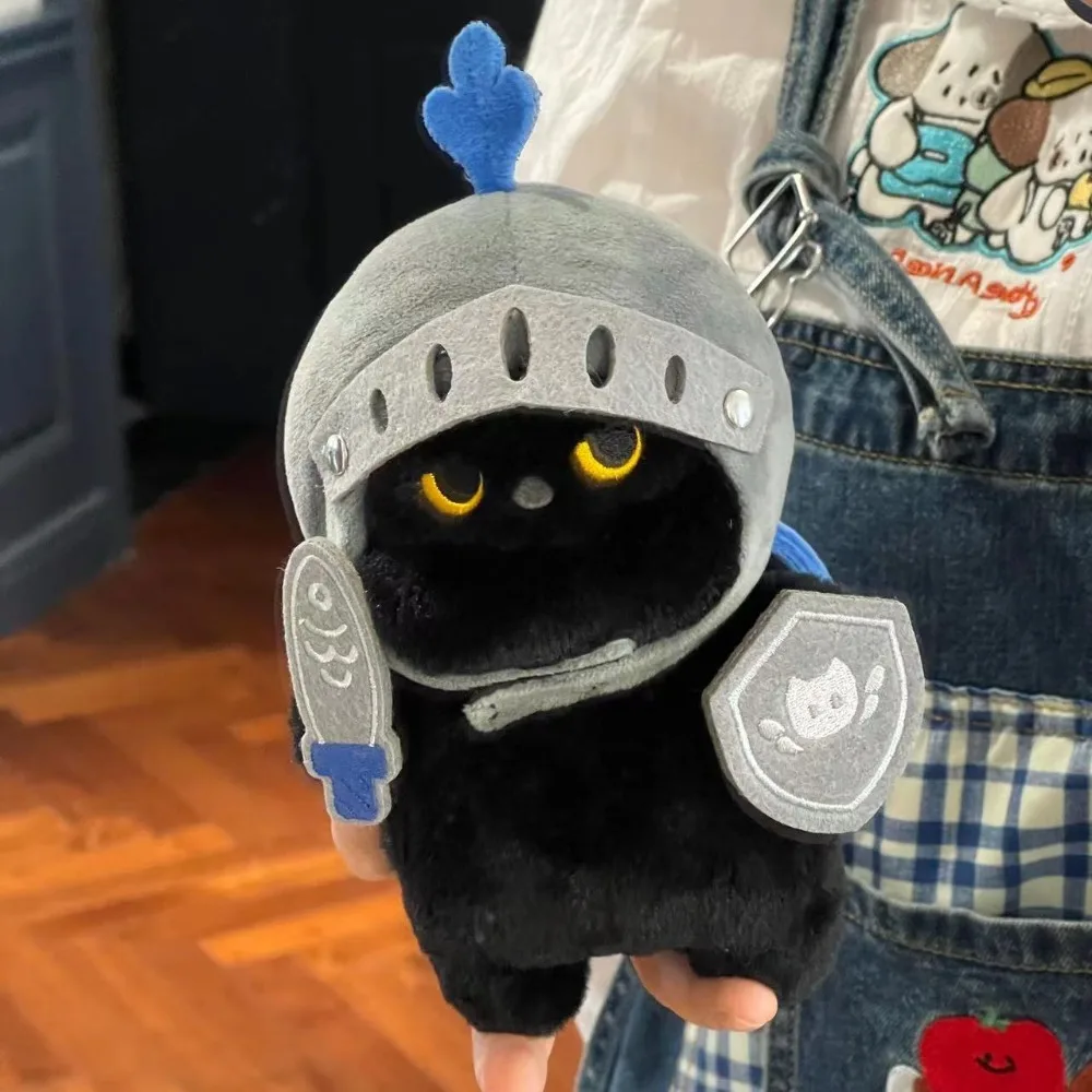 Cute Cartoon Sleep Pillow Shield Knight Cat Plush Doll Silly Cat Plush Toy Soft Cute Black Cat Stuffed Toy Kids Christmas Gift