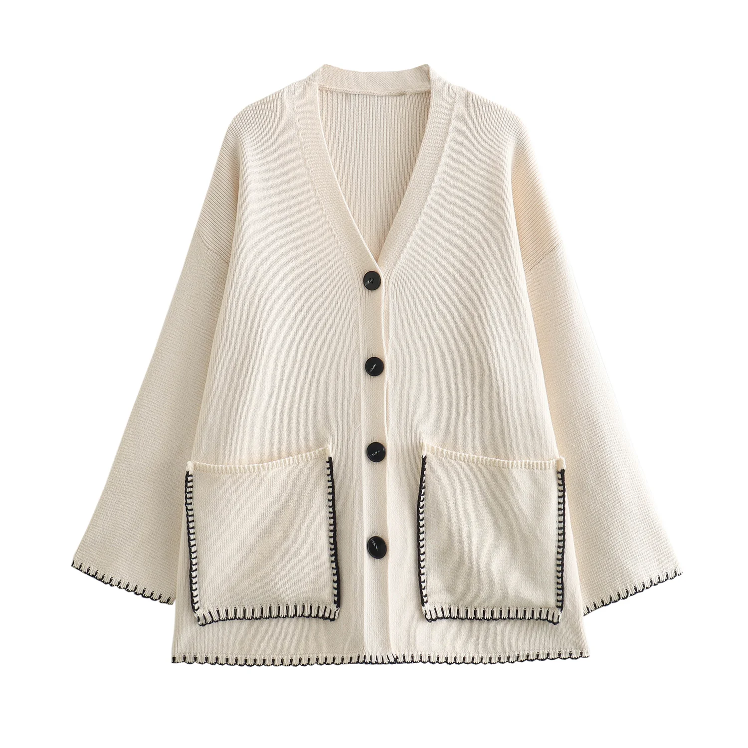 Jenny&Dave Colors Pockets Cardigans Sweaters Fashion Contrasting Nordic Minimalism Knitted Jacket Women Tops