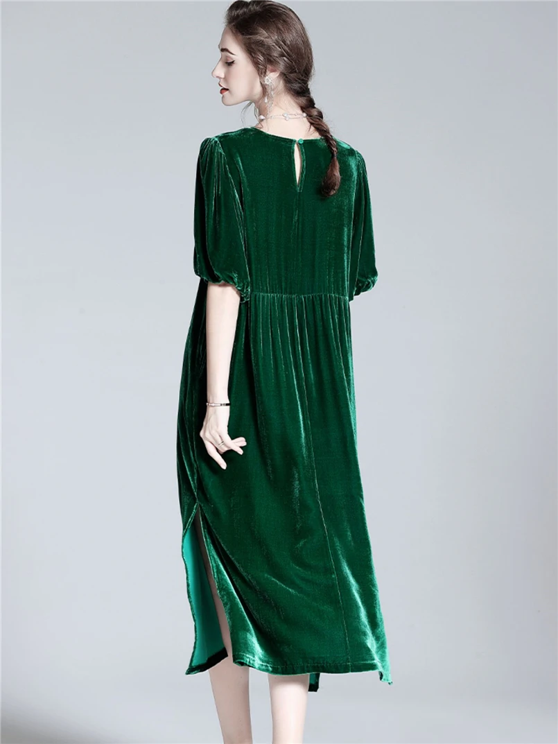 Vestido largo informal de terciopelo Vintage para mujer, vestido holgado de talla grande con cuello redondo y media manga acampanada, Vestidos de fiesta de noche con abertura lateral