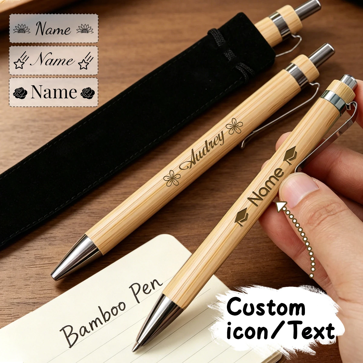 Custom Bamboo Ballpoint Pen,Personalized Writing Pen,Customized Name Pen With Gift Pouch,Pen/Pen + Pen Case,Graduation Gift