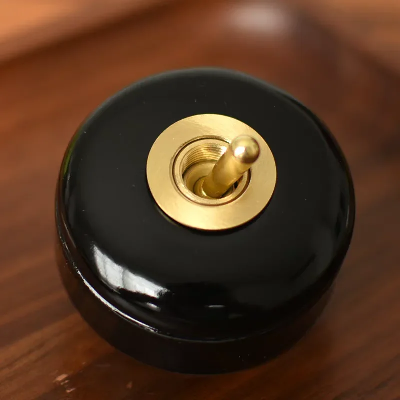 AC 250V Vintage Retro Switch Led Metal Lever Creative Black White Simple Decorate Round Ceramic Porcelain Toggle Light Switch