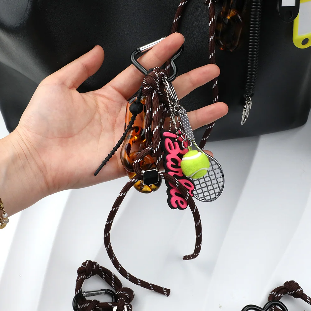 Original Designed Key Chain Y2k Bag Pendant Woven Ropes With Badminton Baseball Pendant DIY Sport Style Keyring Bag Accessories