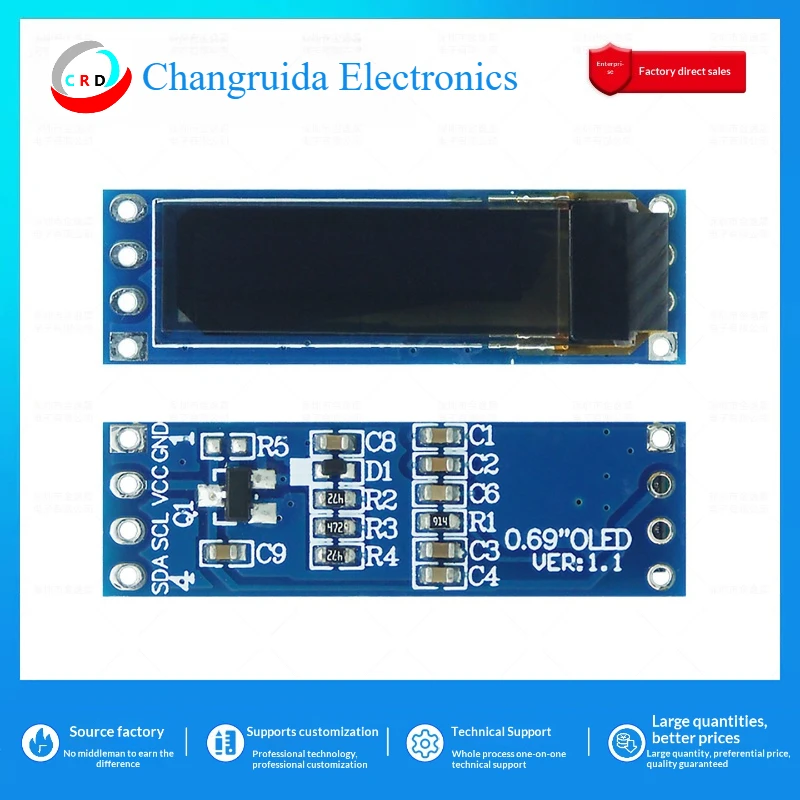 0.69-inch OLED LCD screen SSD1315 small  96x16 display module 4-pin monochrome  IIC