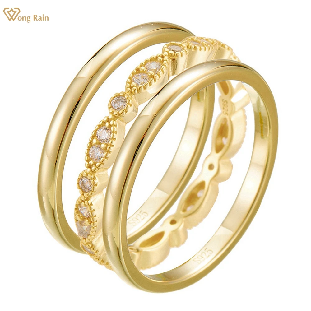 

Wong Rain Solid 925 Sterling Silver Sparkling Round Cut Lab Sapphire Gemstone Women Ring Sets 3Pcs Fine Jewelry Band Wholesale