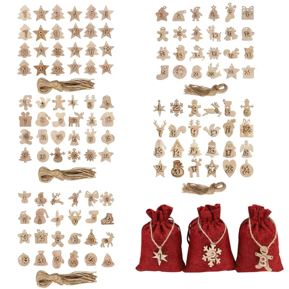 

24pcs/set DIY Gift Bags Decor Xmas Clips Countdown Hanging Tags Wooden Number Label Christmas Advent Calendar