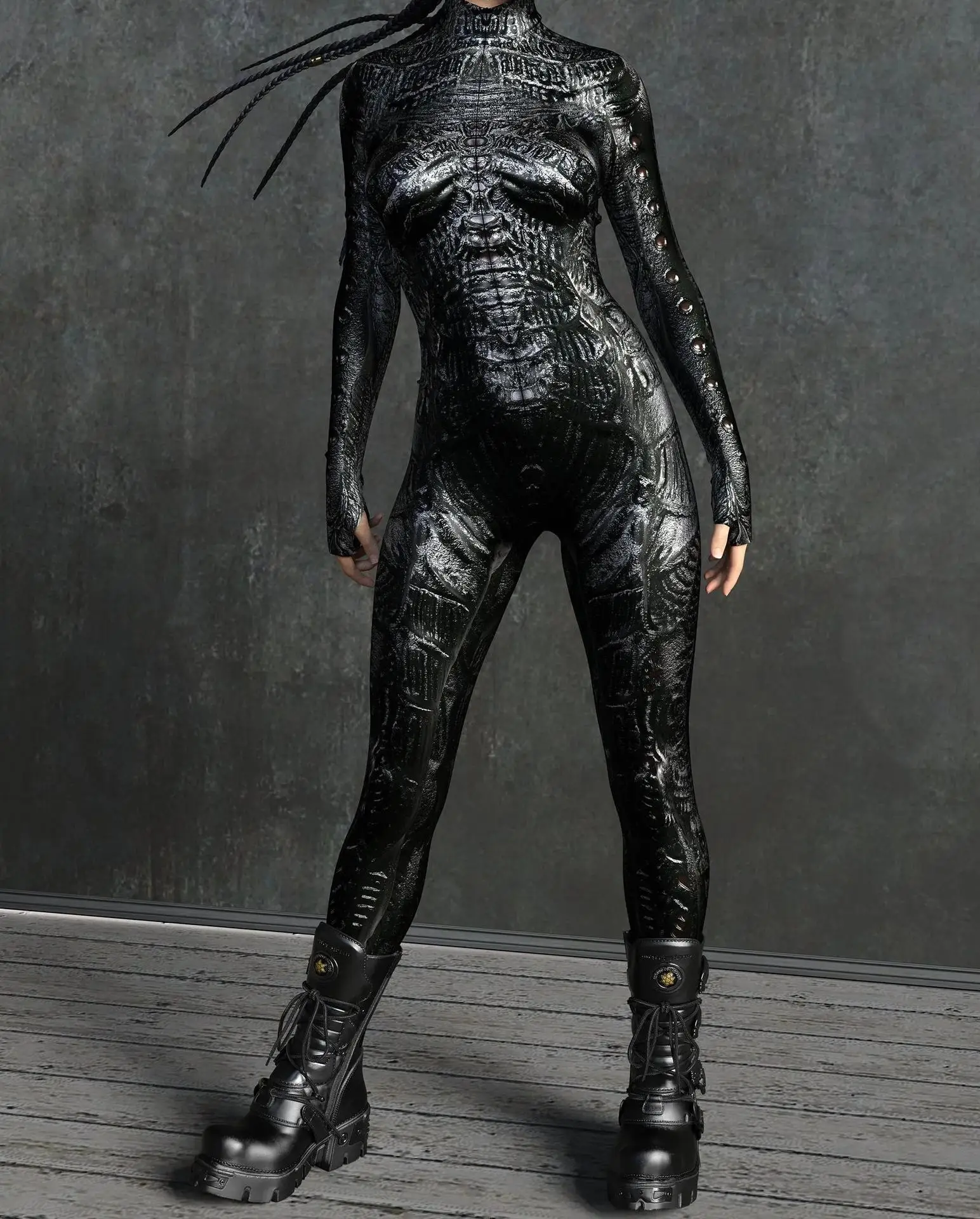 Mechanischer Rüstungs-Roboter-Bodysuit für Frauen, Skelett-Cosplay, Punk-Zentai-Jumpsuit, Kostüm für Halloween-Party, Aufführung, Maskerade – Detail 11