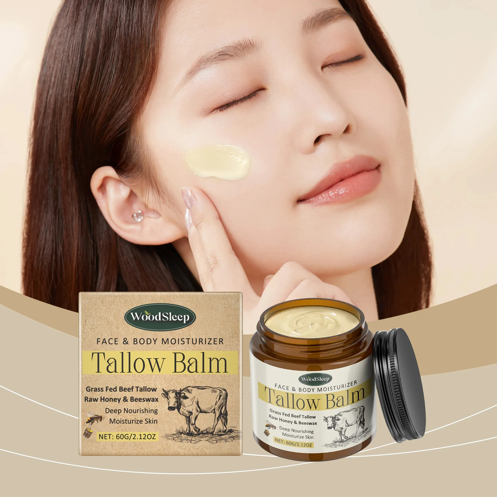 Tallow Nourishing Cream Moisturizes and Softens The Skin of The Body, Moisturizes and Hydrates The Beef Tallow Honey Cream