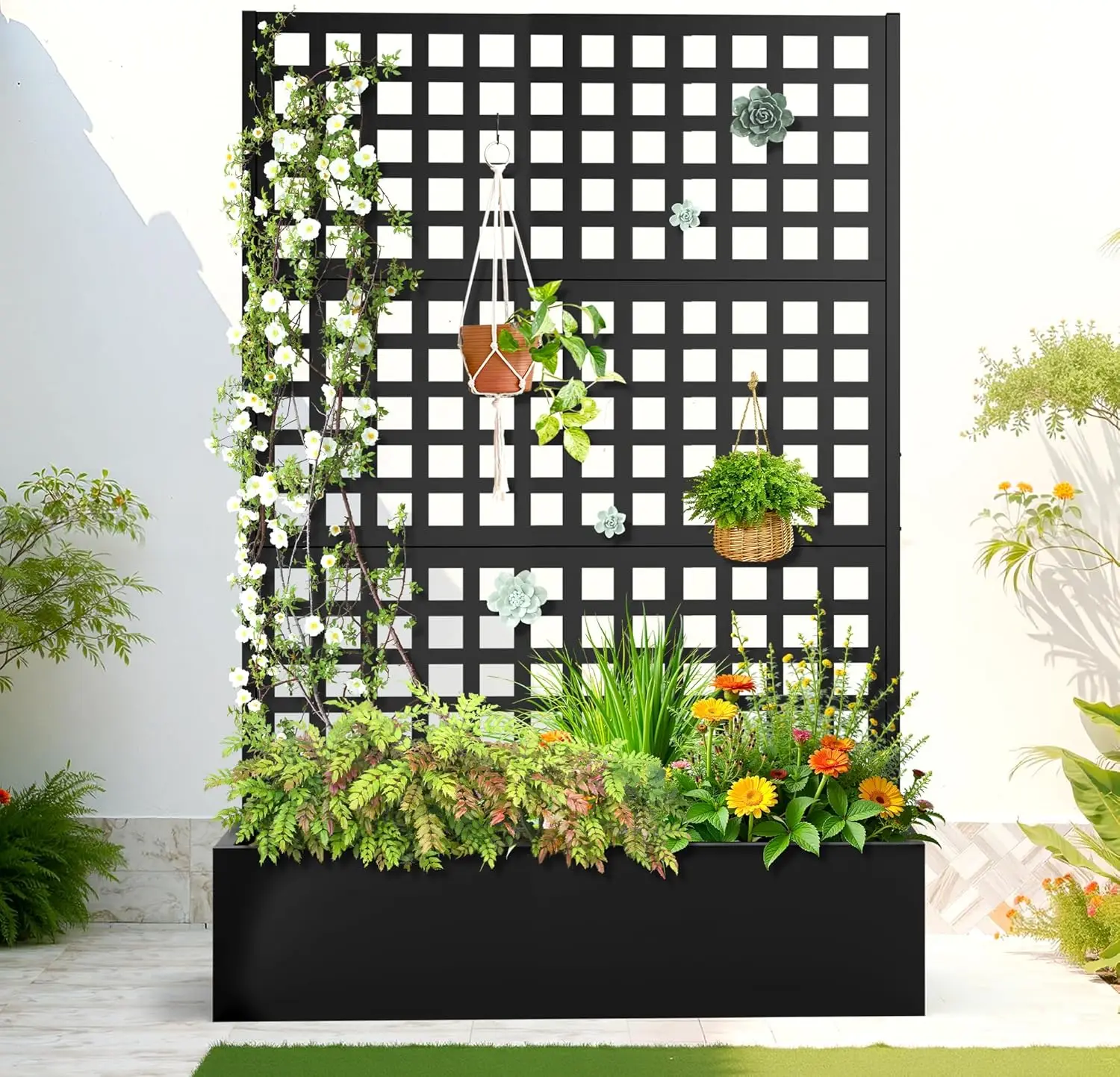 

Metal Raised Garden Bed with Trellis, Metal Planter Box with Trellis, Garden Box for Climbing Plants Vegetable, 47''Lx16''Wx71''