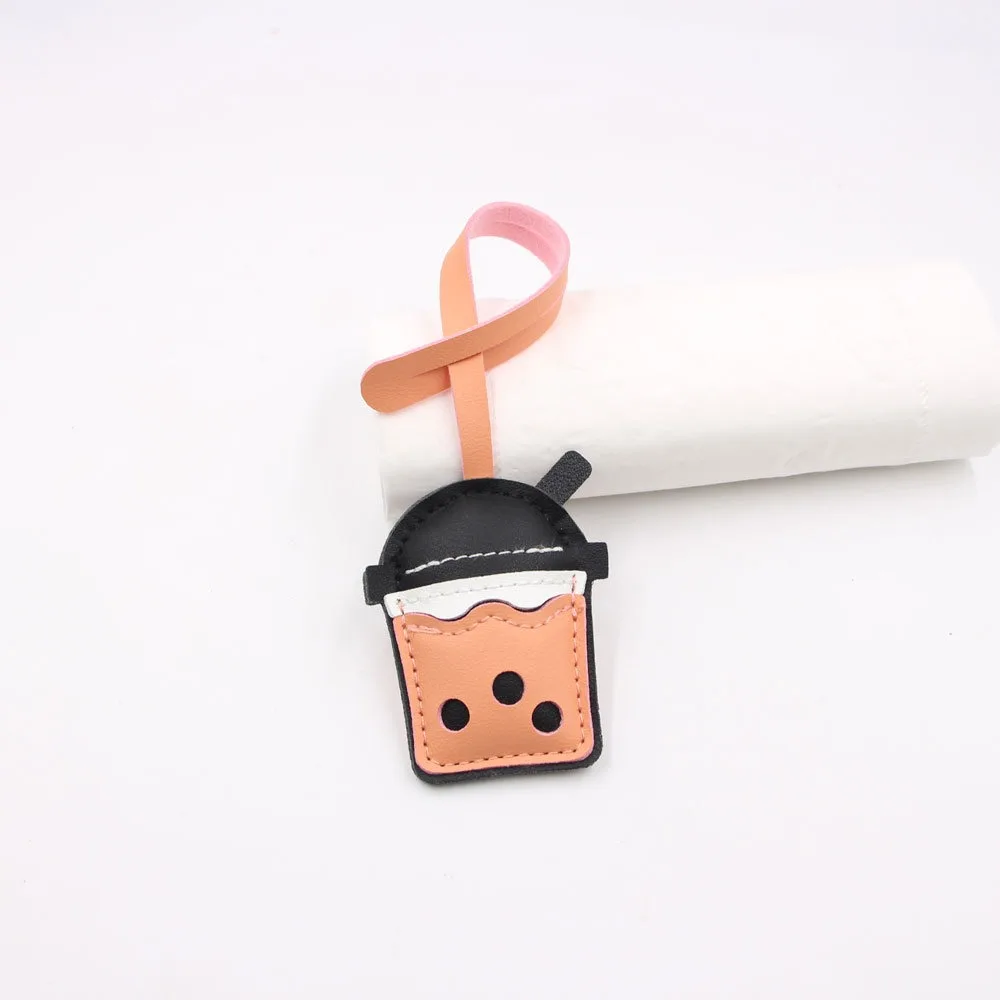 

Multi-color PU Leather Hanger Pearl Milk Tea Cup Pendant Car Keyring Cartoon Pu Keychain Fashion Creative Bag Pendant Women