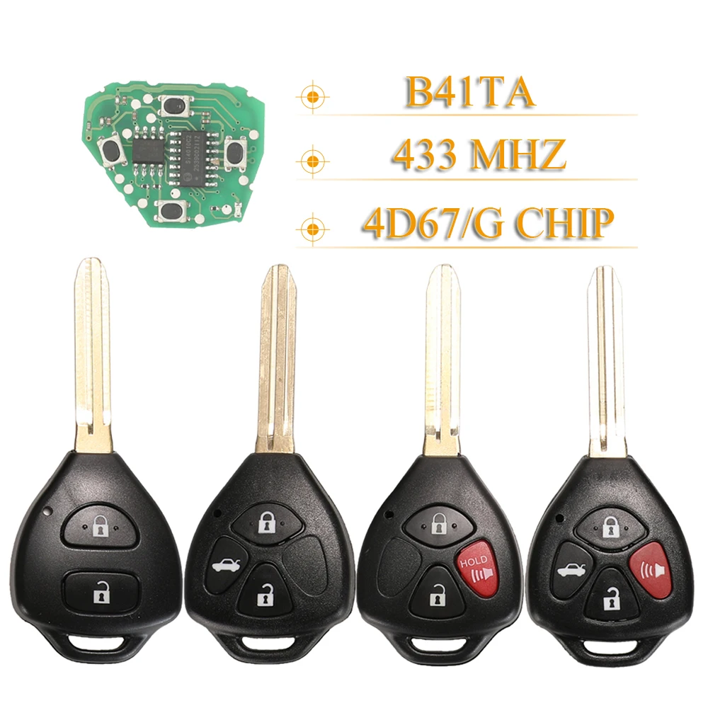 Jingyuqin B41TA 433Mhz 4D67/G Chip Remote Car Key For Toyota Forruner Hilux Innova Corolla Innova Yaris 89070-52E61 2/3/4Buttons