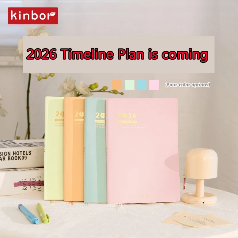 Kinbor 2026 Yearly Planner,A5 Timeline/Eight Grid Journal Notepads 52g Tomoe River Paper,Pure Color Record Life Hourly Schedule
