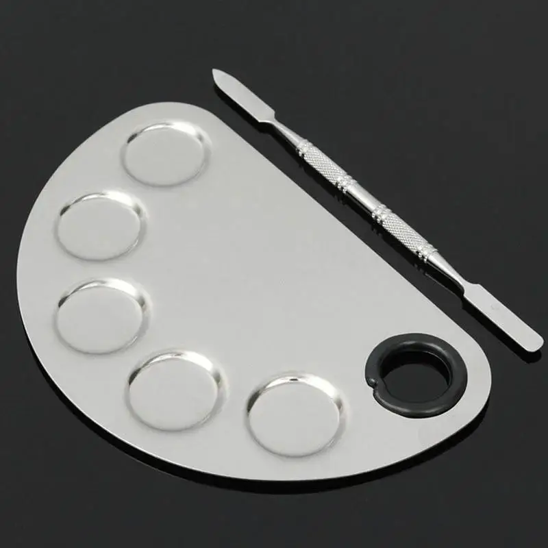 لوحة من الفولاذ المقاوم للصدأ بألوان مائية، لوحة مكياج للوجه، ملعقة كريم الأساس، خلط الدهانات، لوحة الدهانات الزيتية