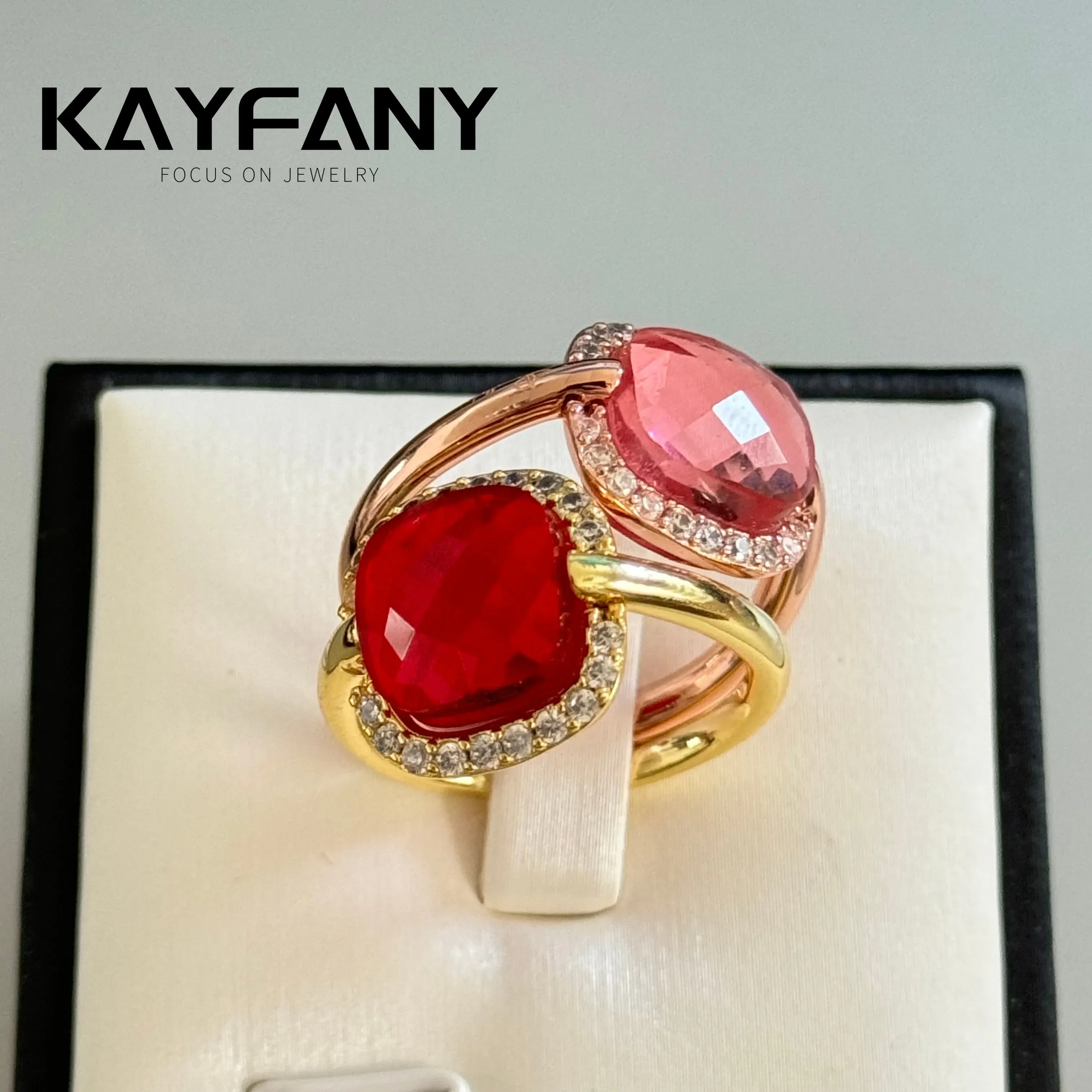 

Kayfany RemovableReplacementStone Nudo Ring for Women Inlay Zircon with Blue Topaz Perfume Bottle Shape Elegant Fashion Jewelry